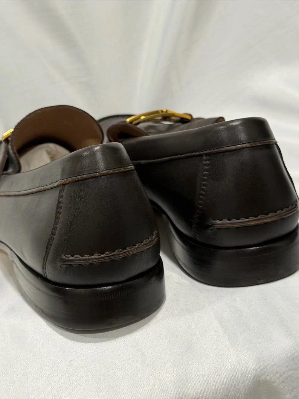 Salvatore Ferragamo Brown Leather Loafers with Gold Logo Hardware